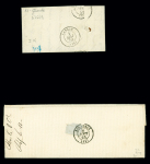 2 lettres - n°13 OBL PC 3918 + T22 Auros (1859) et n°22 OBL GC 239 + T22 Auros (1865) (ind 16 et ind 12). TB