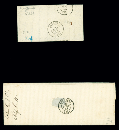 2 lettres - n°13 OBL PC 3918 + T22 Auros (1859) et n°22 OBL GC 239 + T22 Auros (1865) (ind 16 et ind 12). TB