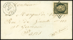 N°3 OBL grille + T15 Blaye (1850) sur lettre, ind 18. TB
