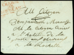 Lettre non datée de Bordeaux pour La Rochelle avec marque encadrée rouge "Chargé 32 Bordeaux", ind 22. rare et TB