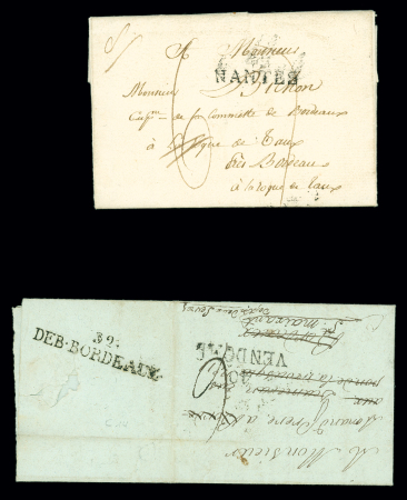 2 lettres avec MP "32 Deb Bordeaux" (1804 - ind 14) et "Deb 32 Bordeaux" (1817 - ind 12). TB