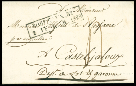 Cachet rect d'essai "Bordeaux 32 2 fev 1828", ind 20. TB