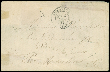 Lettre sans timbre (AFF décollé par l'immersion) avec CAD T17 Bordeaux (2 janv 71) (Boule de Moulins)