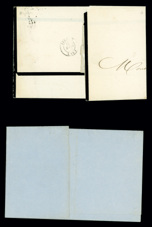 4 imprimés de Bordeaux transportés par Corbillard (Estafette du commerce - Goireau - Maison Amic - Paul tanet) dont n°13 OBL PC 441 + T15 Bordeaux (1859) + cachet ovale noir "Distribution d'imprimés Paul Tanet Bordeaux".