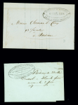 4 imprimés de Bordeaux transportés par Corbillard (Estafette du commerce - Goireau - Maison Amic - Paul tanet) dont n°13 OBL PC 441 + T15 Bordeaux (1859) + cachet ovale noir "Distribution d'imprimés Paul Tanet Bordeaux".