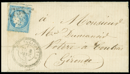 N°60 OBL GC 4754 + 24 "Les Eglisottes" (1871) sur lettre, ind 18. TB