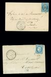 2 lettres : n°22 OBL GC 1687 + T22 Gradignan (1864) et n°60 OBL GC 1687 + T24 Gradignan (1873) , ind 13 chaque. TB