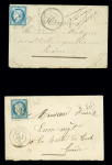 2 lettres : n°60 OBL GC 1812 + T24 Hourtin (1873) et n°60 OBL GC 1812 + T17 Hourtin (1875), ind 17 chaque. TB