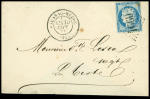 N°60 OBL GC 4660 + T17 Lacanau - Medoc (1874) sur lettre, ind 18. TB