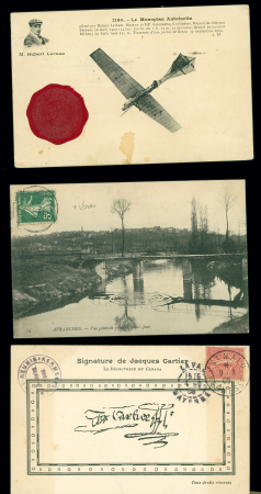 3 cartes postales avec OBL temporaires : "St Malo kermesse" (9.3.1905 - rare), "Avranches kermesse" (1907), "Rouen-aviation" (20.6.10)