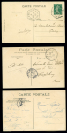 3 cartes postales avec OBL temporaires : "St Malo kermesse" (9.3.1905 - rare), "Avranches kermesse" (1907), "Rouen-aviation" (20.6.10)