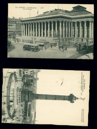 2 cartes postales du Bon Marché AFF n°130f, 15c semeuse lignée type 6 de roulette (1924). TB
