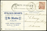 N°129 OBL rare CAD temporaire "Tour Eiffel Paris" (19.6.1904) sur carte postale de la fête des enfants du journal Le Matin. TB