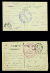 2 CP avec cachet violet "Dépôt de convalescents Russes st Servan" (1917) et cachet rouge "Hopital russe à Paris pour blessés militaires" (1917). TB