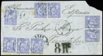 N°78, 8 pièces, OBL CAD octogonal "La Guayra *" (1877) sur devant de lettre pour Pampelune (Espagne). B / TB