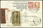N°216 5F Sage OBL CAD "Exposition philatélique Paris" (12.5.25) sur entier carte postale 45c Pasteur expo. Phil de Paris (Pas E1) en recommandé pour la Grande-Bretagne. TB