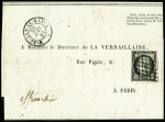 N°3 OBL grille + T15 "Marilly - le - Hayer 9" (1849) sur lettre, ind 19. TB