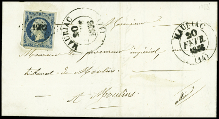 N°10 OBL PC 1932 + T13 "Mauriac (14)" (1853) sur lettre. TB
