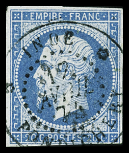N°14 timbre détaché OBL CAD "Inde Pondichéry" (1874). TB