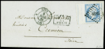 N°14Ai grand BDF à gauche avec filet d'encadrement OBL PC 1818 + T15 "A Lyon A (68)" (1861) sur lettre. TB