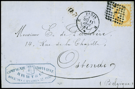 N°16 40c orange, avec piquage Susse OBL losange de points "E" (1861) sur lettre. TB