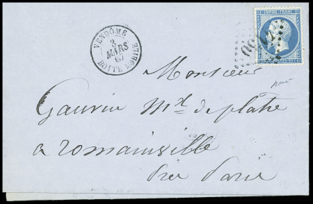 N°22 OBL GC 4130 + T15 "Vendôme boite mobile" (1867) sur lettre, ind 19. TB