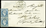 N°22, 2 pièces, OBL étoile 20 + CAD octogonal de levée exceptionnelle "Paris R. St DOMque St Gn 56" (1866) sur lettre, déchirure d'angle sinon TB