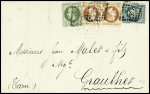 N°25 + 26 en paire + 37 OBL GC 532 sur lettre de Bordeaux pour Graulhet (sept 71)