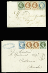 N°25 + 26 en paire + 37 OBL GC 314 (Barentin 74) et GC 3084 (Ranes 59) sur 2 lettres de sept 1871