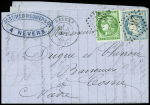N°42B + 37 OBL GC 2654 + T17 "Nevers (56)" (4 sept 71) sur lettre. TB
