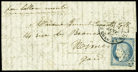 LE DUQUESNE N°37 OBL étoile 10 R. du Cherche Midi (4 janv 71) sur ballon monté pour Nimes, Gard (arrivée 11 janv 71) (Le Duquesne)