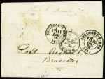 L'ARMEE DE BRETAGNE N°30 OBL étoile 1 + CAD "Paris PL. de la Bourse" (5 dec 70) sur foraule par ballon monté pour Boulogne sur Mer (arrivée 11 dec 70) réexpédiée en poste restante à Bruxelles et revenue à Boulogne sur Me