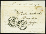 N°30 (def) OBL étoile 1 + CAD "Paris PL. de la Bourse (16 dec 70) sur formule par ballon monté pour Boulogne sur Mer (arrivée 31 dec 70) réexpédiée à Bruxelles en poste restante (arrivée 1 janv 71)