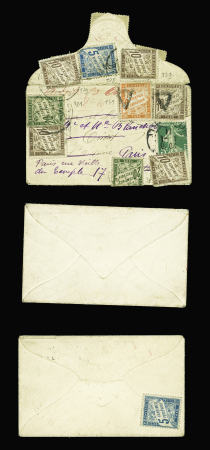 3 petites lettres taxées à 2F10 avec timbre-taxe n°41, 2F orange + divers (art 50 de la loi du 9 avril 1910). Ensemble rare