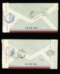 2 lettres des USA pour Téhéran, chacune avec vignette France Libre avec V noir rouge de coq et censure violette "Anglo-soviet-persian censorship". TB