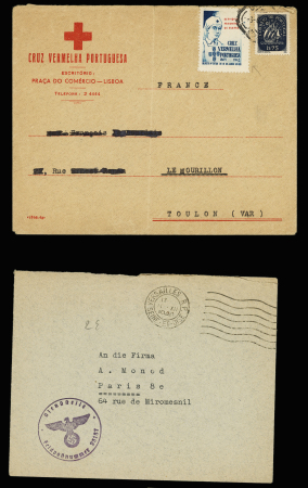 3 lettres dont lettre en franchise avec OBL de versailles RP (dec 1940) + cachet violet avec aigle "Dientstelle feldpostnummer 23187" et carte lettre d'un déporté français au camp de concentration d'Oranienburg