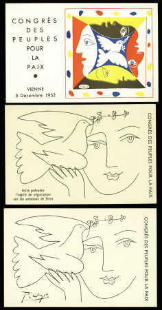 3 cartes postales différentes de Picasso : congrès des peuples pour la paix (années 50). TB