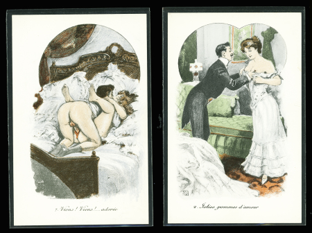 6 cartes postales pornographiques dessinées en couleurs. TB