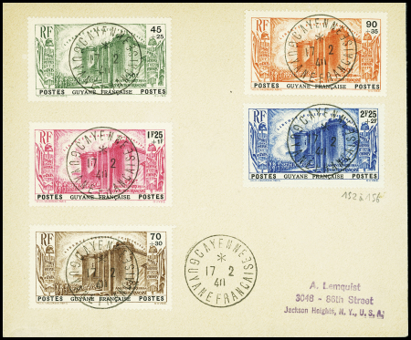 N°152 à 156, révolutionnaire française OBL Cayenne, Guyane (1940) sur lettre. TB