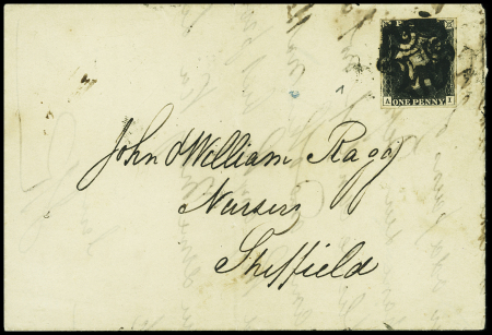 N°1 1p noir sur lettre de Londres pour Sheffield (18.5.1841). TB