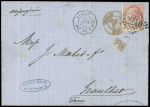 Italie n°19 OBL GC 2240 (Marseille) + CAD octogonal "Italie PAQ. FR. X n°3" (1871 - Salles n°913 - ind 24) sur lettre pour Graulhet (tarn). Rare et TB