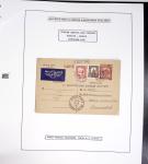Collection de 60 pages dans reliure Safe noir : la reprise des relations aériennes françaises 1944 - 1945 dont Saumur - La Réunion (20.5.45) avec vignette tricolore. TB