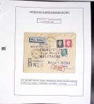 Collection de 60 pages dans reliure Safe noir : la reprise des relations aériennes françaises 1944 - 1945 dont Saumur - La Réunion (20.5.45) avec vignette tricolore. TB
