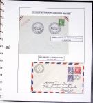Collection de 60 pages dans reliure Safe noir : la reprise des relations aériennes françaises 1944 - 1945 dont Saumur - La Réunion (20.5.45) avec vignette tricolore. TB