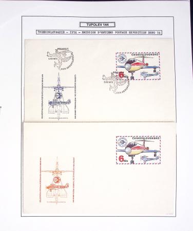 Collection de 60 pages sur le Tupolev 144, rival du Concorde (1968 - 1998) : timbres, entiers postaux, blocs feuillets. Un lot rarement proposé en vente