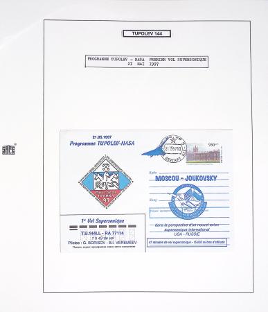 Collection de 60 pages sur le Tupolev 144, rival du Concorde (1968 - 1998) : timbres, entiers postaux, blocs feuillets. Un lot rarement proposé en vente