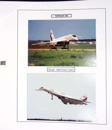Collection de 60 pages sur le Tupolev 144, rival du Concorde (1968 - 1998) : timbres, entiers postaux, blocs feuillets. Un lot rarement proposé en vente