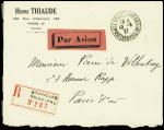 N°2 OBL CAD concordant "Strasbourg exposition phil intern" (10.8.27) sur lettre recommandée avion pour Paris (le bloc a été collé sur le haut au moyen de charnières), TB