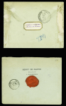 2 env entiers postaux 5c Sage (TSC Henry de Martin, SAG D 18 d) avec n°29 + 60 + 90 en complément (1892) et 15c Sage avec n°75, 2 pièces + 89 OBL Paris (1898, AFF composé Sage - Empire Lauré - Cérès dentelé. TB