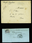 N°90 OBL Auxonne Côte d'Or (1893) sur télégramme + env dépêche télégraphique avec au recto griffe encadrée "tubes" et au verso cachet bleu "Administration des lignes télégraphiques - service officiel". TB